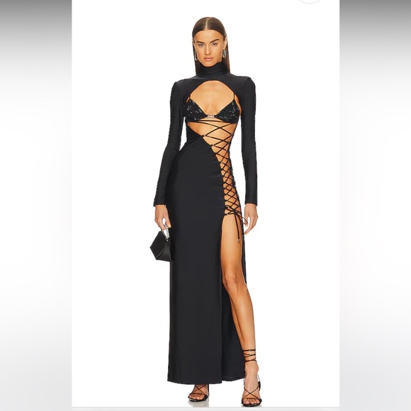 Dundas Coco Royal Gown Dress Black Detachable Embellished Bra IT48 US 8/10 $2990 - Picture 1 of 17